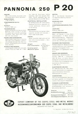 Pannonia 250 P 20 Prospekt ca. 1970