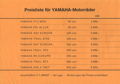 Yamaha Programm 1972