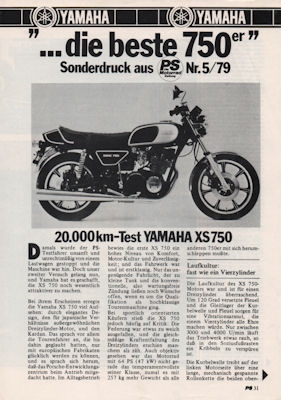 Yamaha XS 750 20000km-Test, Prospekt 1979