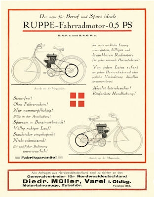 Ruppe bicycle motor brochure ca. 1926