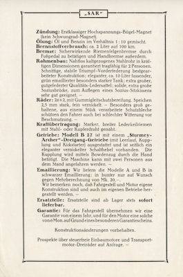 Sar Modell A 27 und B 27 Prospekt 1927