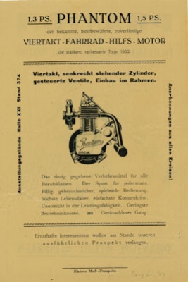 Phantom Fourstroke bicycle motor brochure 1922