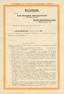 Stock Leichtmotorrad 1928 Bestellschein