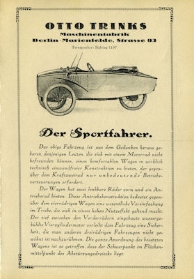 Trinks Three-wheeler brochure 1920s