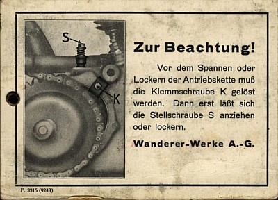 Wanderer Beiblatt zur Bedienungsanleitung 9.1924