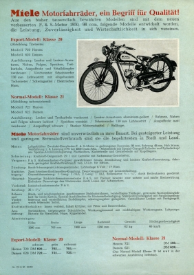 Miele Motorfahrräder Prospekt 1950