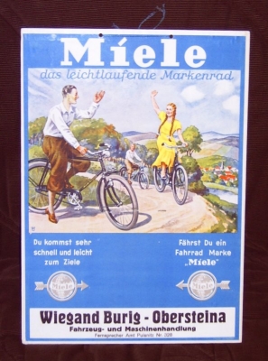 Miele Fahrrad Karton-Werbetafel 1930er Jahre