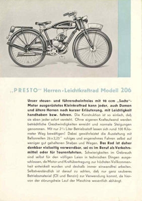 Presto Motor-Fahrrad Prospekt ca. 1934