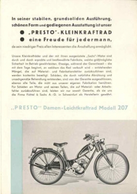 Presto Motor-Fahrrad Prospekt ca. 1934