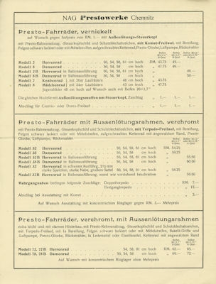 Presto Preisliste Nr.93 1936