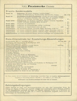 Presto Preisliste Nr.93 1936