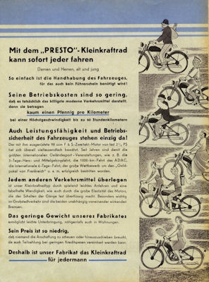 Presto Kleinkraftrad Prospekt 1936