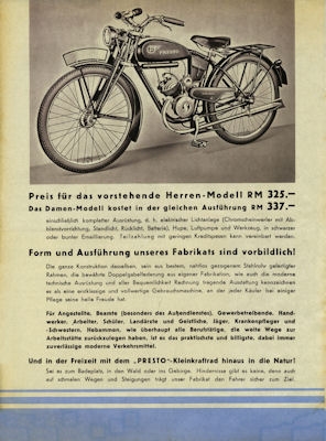 Presto Kleinkraftrad Prospekt 1936