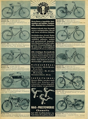 Presto bicycle and motorcycle brochure 1938