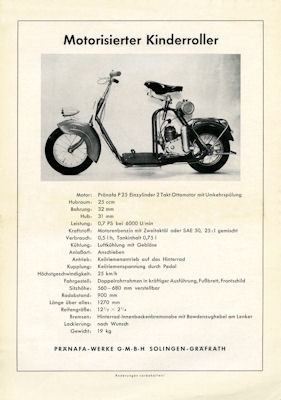 Pränafa Motorisierter Kinderroller Prospekt 1950er Jahre