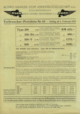 Puch Preisliste 1.2.37