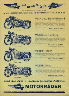 Puch Preisliste ca. 1937