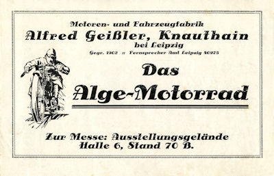 Alge Motorrad Prospekt ca. 1926