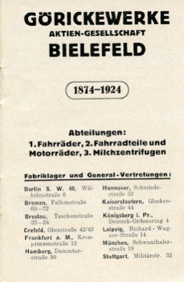 Göricke Fahrrad Programm 1924