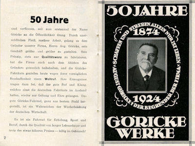 Göricke Fahrrad Programm 1924