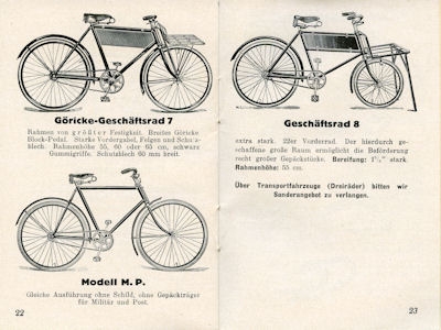 Göricke Fahrrad Programm 1924
