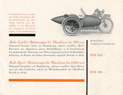 Kali Seitenwagen Prospekt 1928