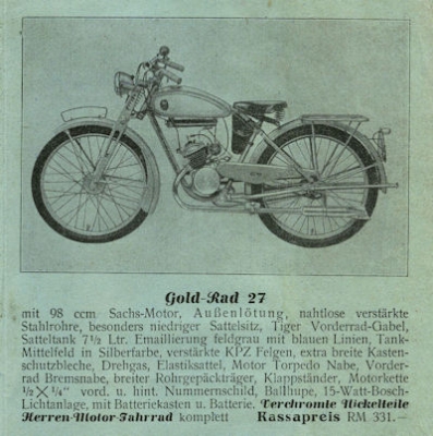 Goldrad Fahrrad und Motor-Fahrrad Prospekt 1939