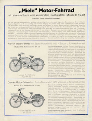 Miele Motorfahrrad Prospekt 6.1932