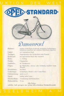 Opel Fahrrad Prospekt ca. 1930