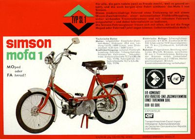 Simson Mofa 1 Prospekt 1971