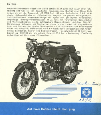 Rabeneick Fahrrad und Motorrad Prospekt 9.1962