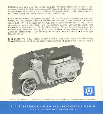 Rabeneick Fahrrad und Motorrad Prospekt 9.1962
