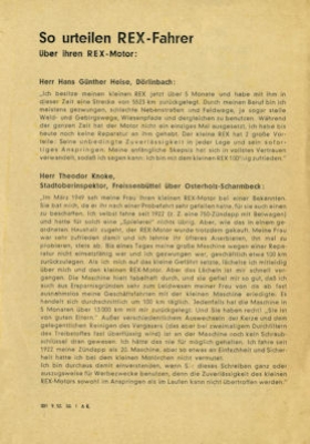 Rex Fahrradmotor Prospekt 1950