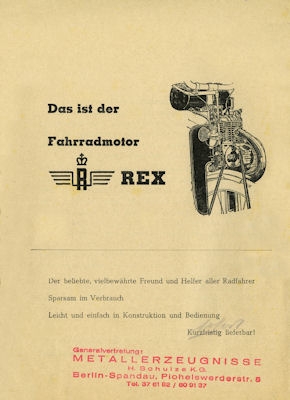 Rex bicyclemotor brochure ca. 1949