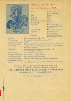 Rex Fahrradmotor Prospekt ca. 1951