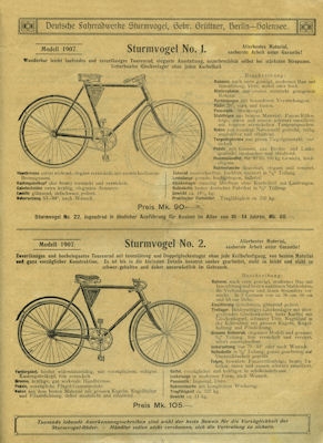 Sturmvogel Bicycle program 1907