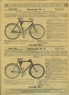 Sturmvogel Fahrrad Programm 1907