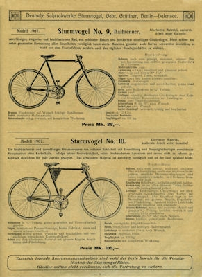 Sturmvogel Bicycle program 1907