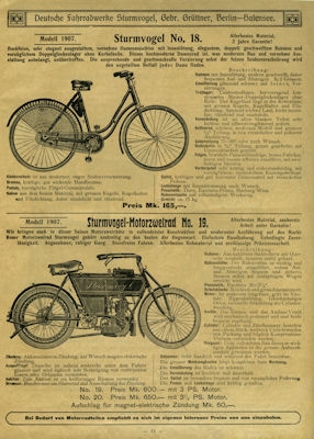 Sturmvogel Bicycle program 1907