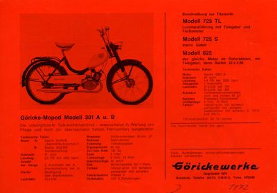 Göricke Mofa Programm ca. 1972