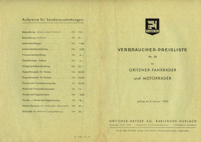 Gritzner Preisliste 1.1953