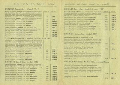 Gritzner Preisliste 1.1953