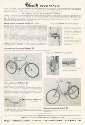 Rabeneick Touren Fahrrad Modell 30 Prospekt 5.1951