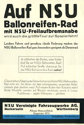 NSU Fahrrad Prospekt ca. 1930