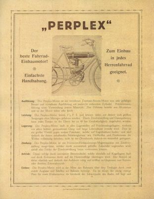 Perplex Fahrradmotor Prospekt ca. 1925