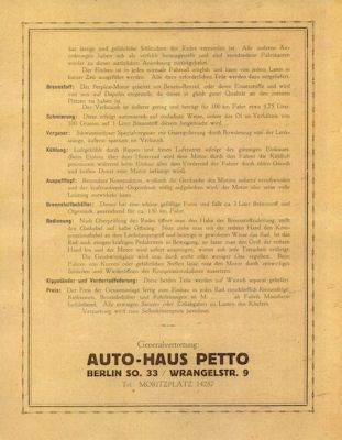 Perplex Fahrradmotor Prospekt ca. 1925