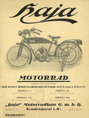 Haja motorcycle brochure ca. 1925