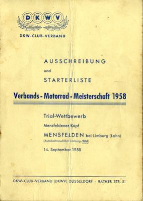 DKW Club Verband Ausschreibung Trail 1958