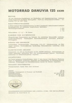 Pannonia Danuvia 125 ccm Prospekt 1960er Jahre