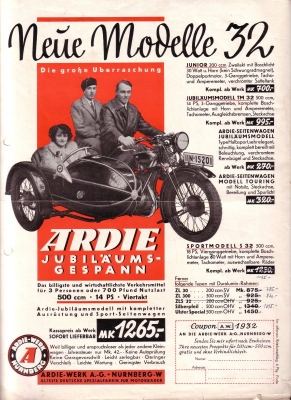 Ardie Jubiläumsgespann brochure 1932